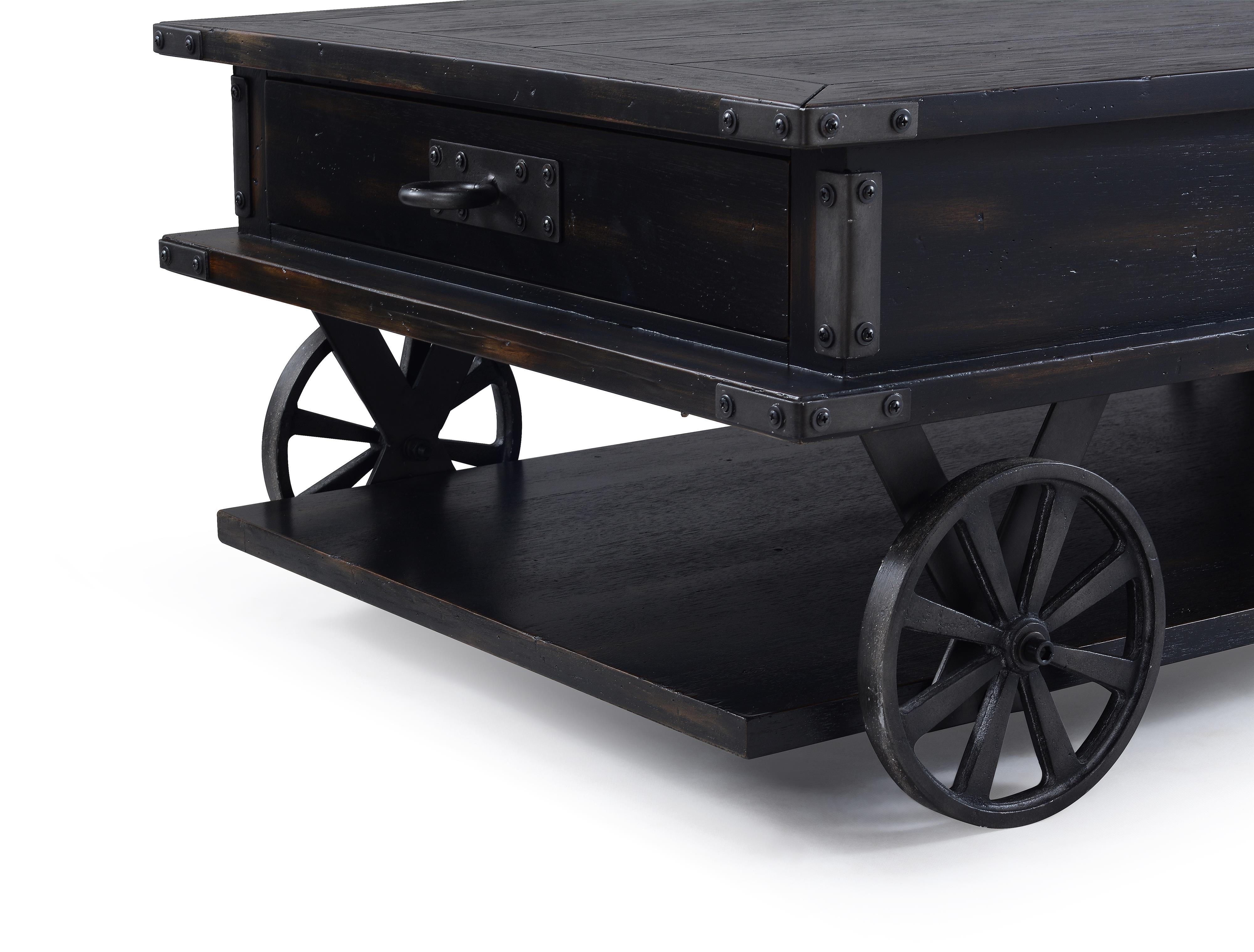 Magnussen Home Sheffield Rustic Rectangular Cocktail Table with Two Drawers and Casters Howell